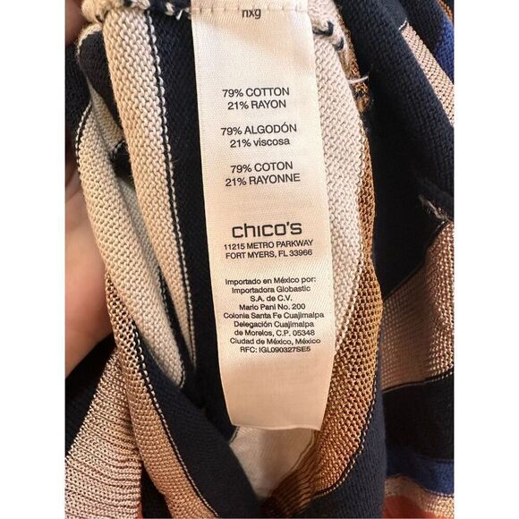 Chicos Blue and Tan Pull Over Stripe Sweater Size Medium New - Picture 4 of 6
